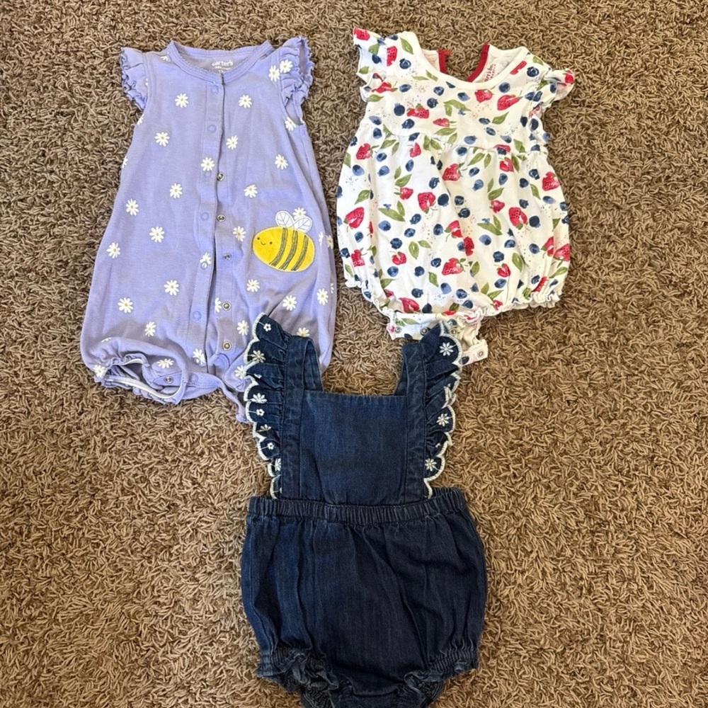Adorable Baby Romper Set - Purple, White, and Blue 12months